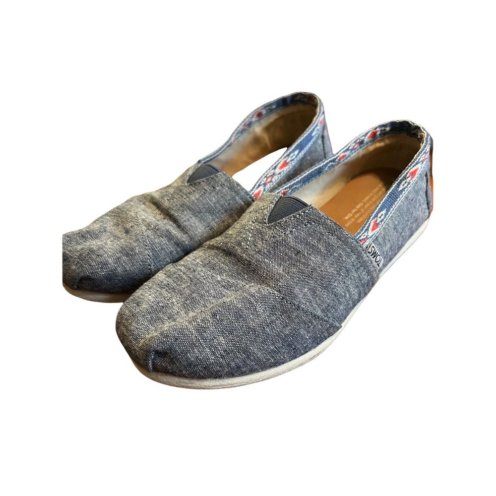 Toms Blue Chambray Denim Slip on Shoes Southwestern Size 7.5